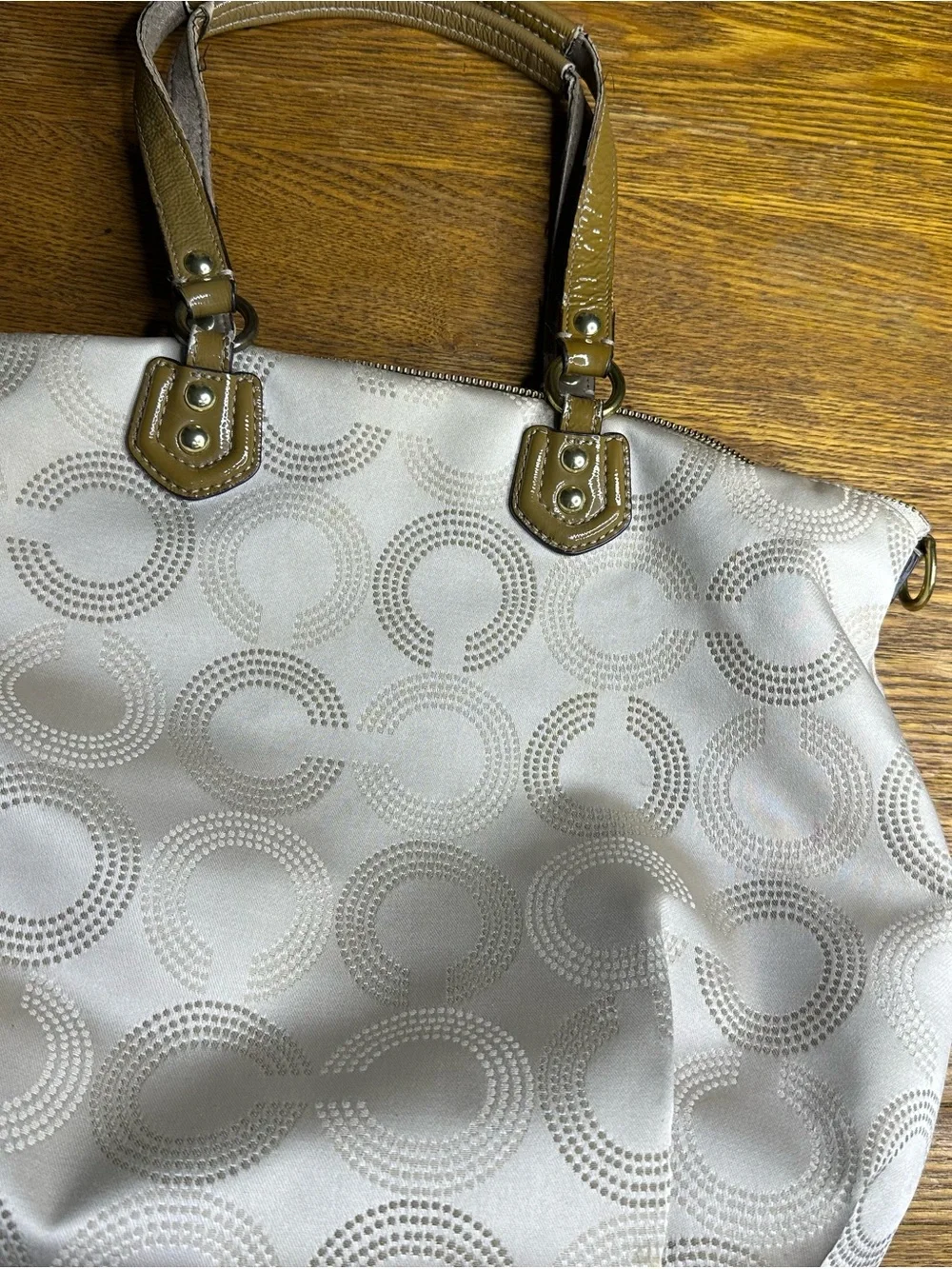 Coach Ivory Signature Tote with Tan Leather Trim